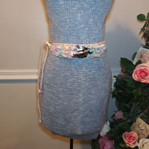 Vintage Handmade Champagne Woven Cord Shell Decorated Cumberbund Belt